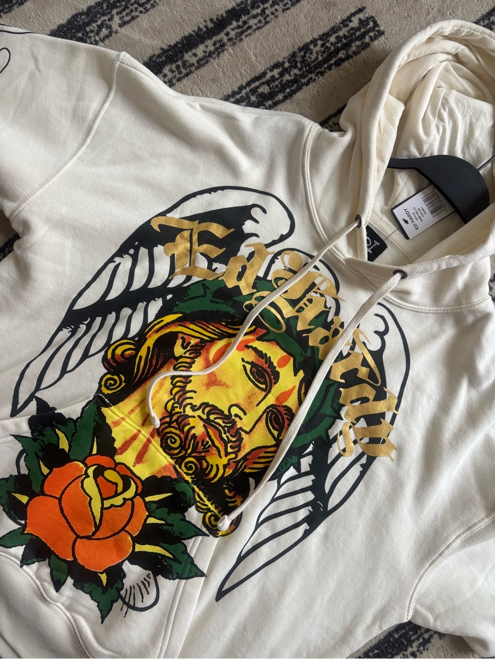 ED HARDY | Graphic Angel Wing Hoodie with Bold Floral Print